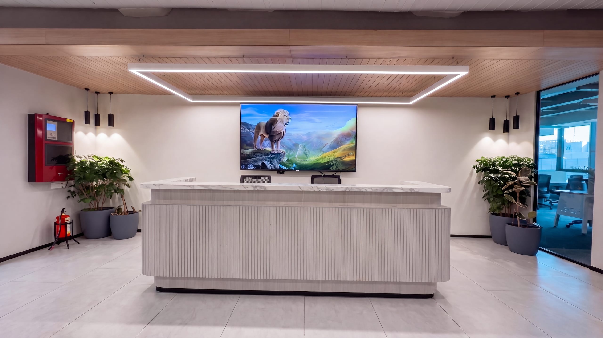 Reception desk and waiting area at HPE office