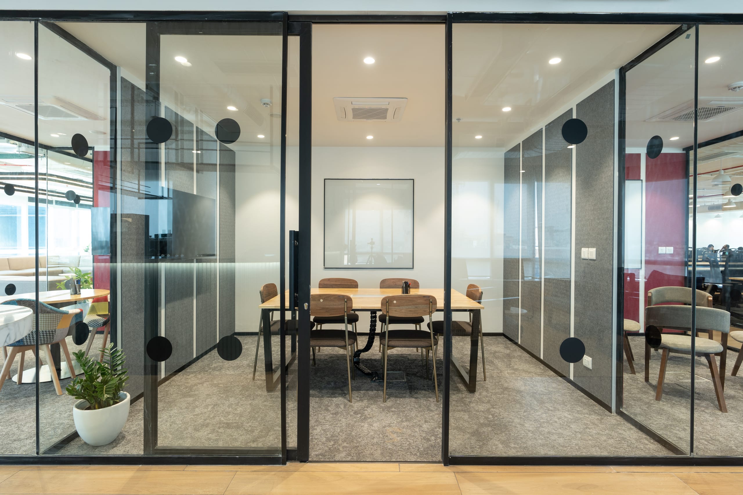 Meeting room viewed from the workspace at MOSS office