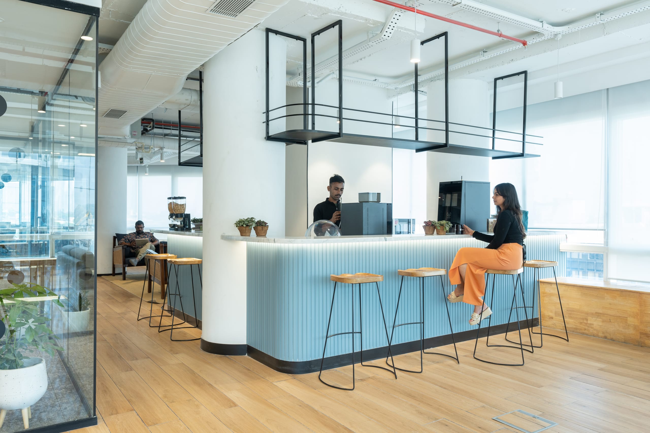 Working pantry with bar-stool counter at MOSS office