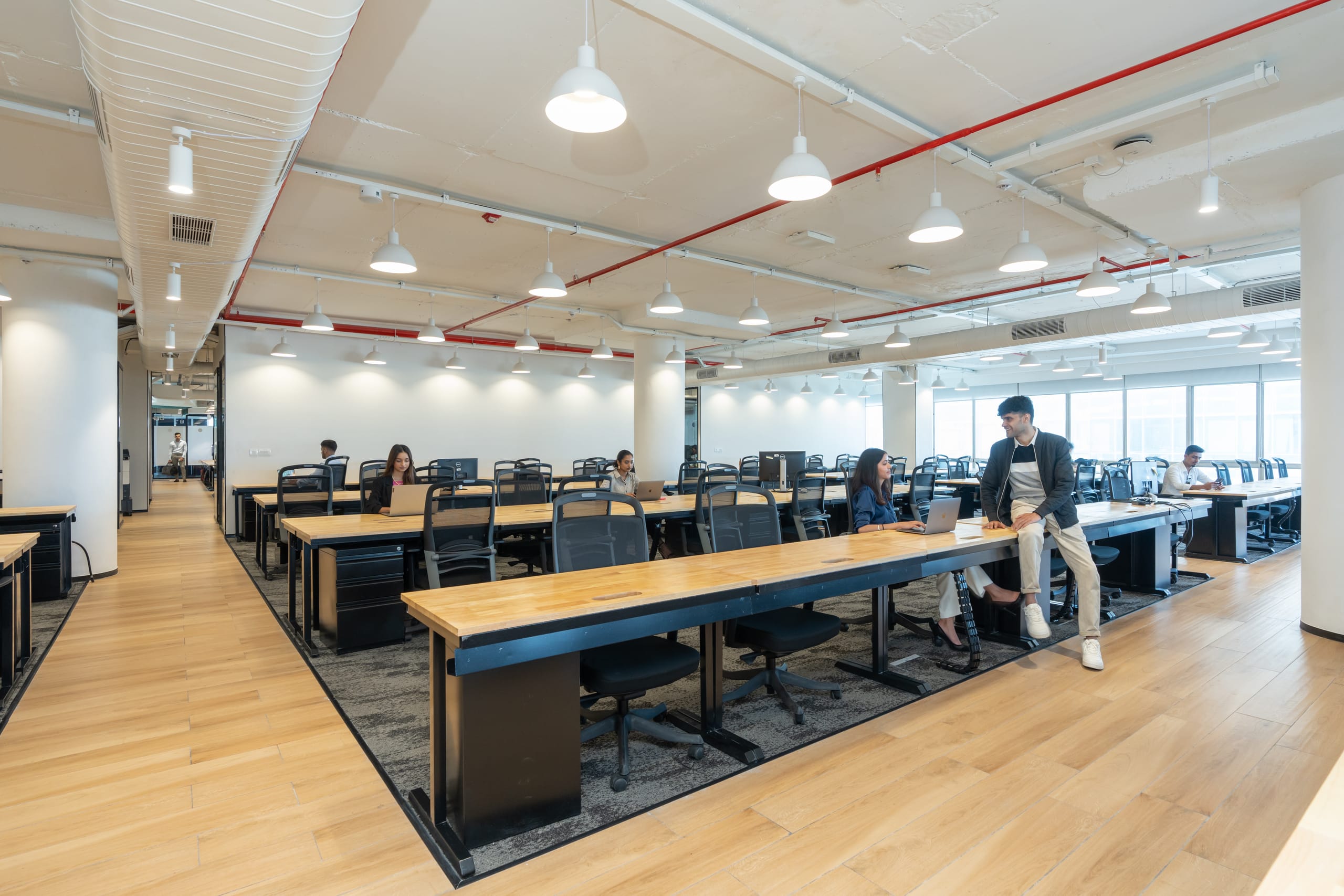 Open-plan workstations with staff at work, MOSS office