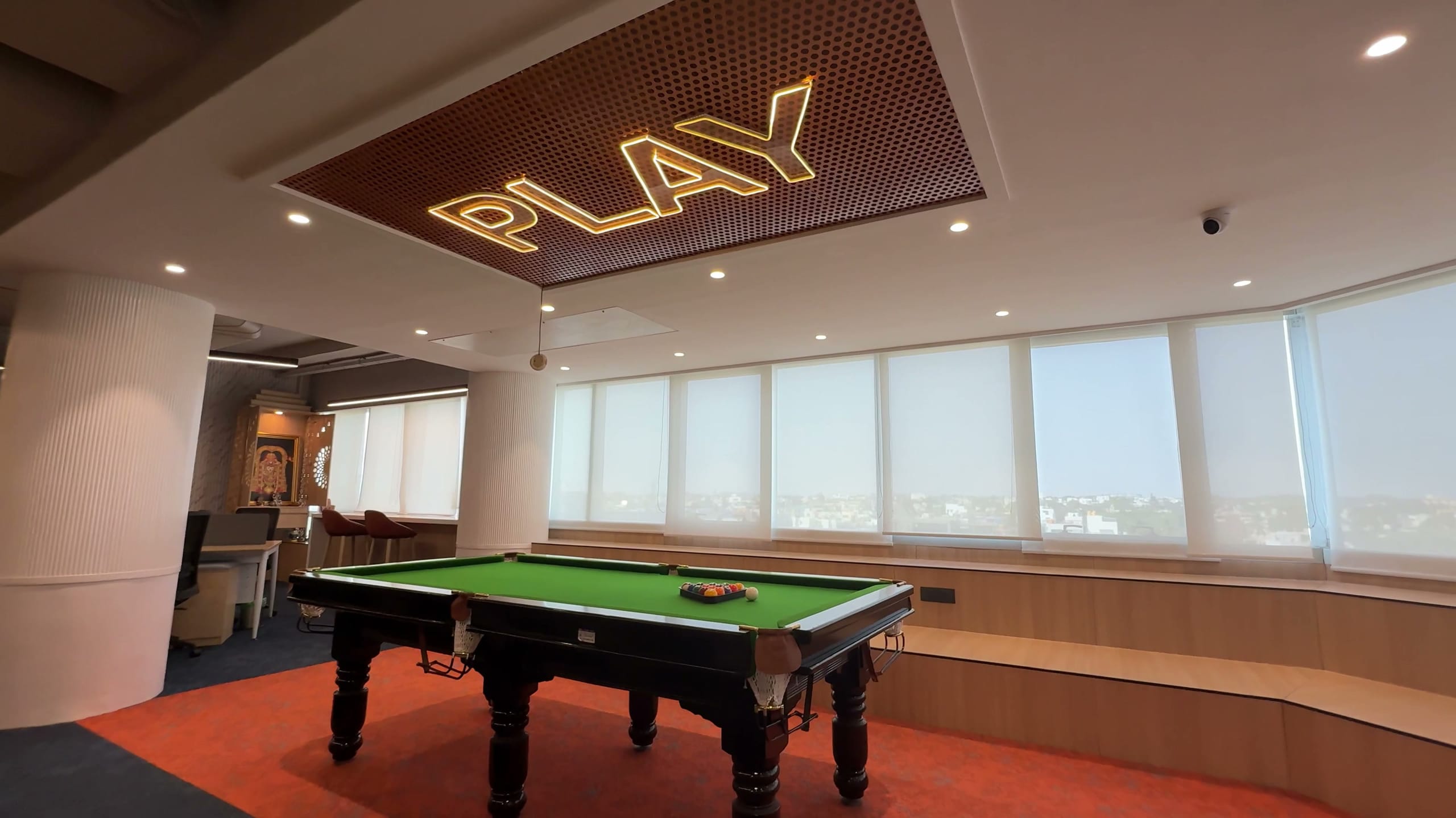 Recreation area with billiards table at Rugr office