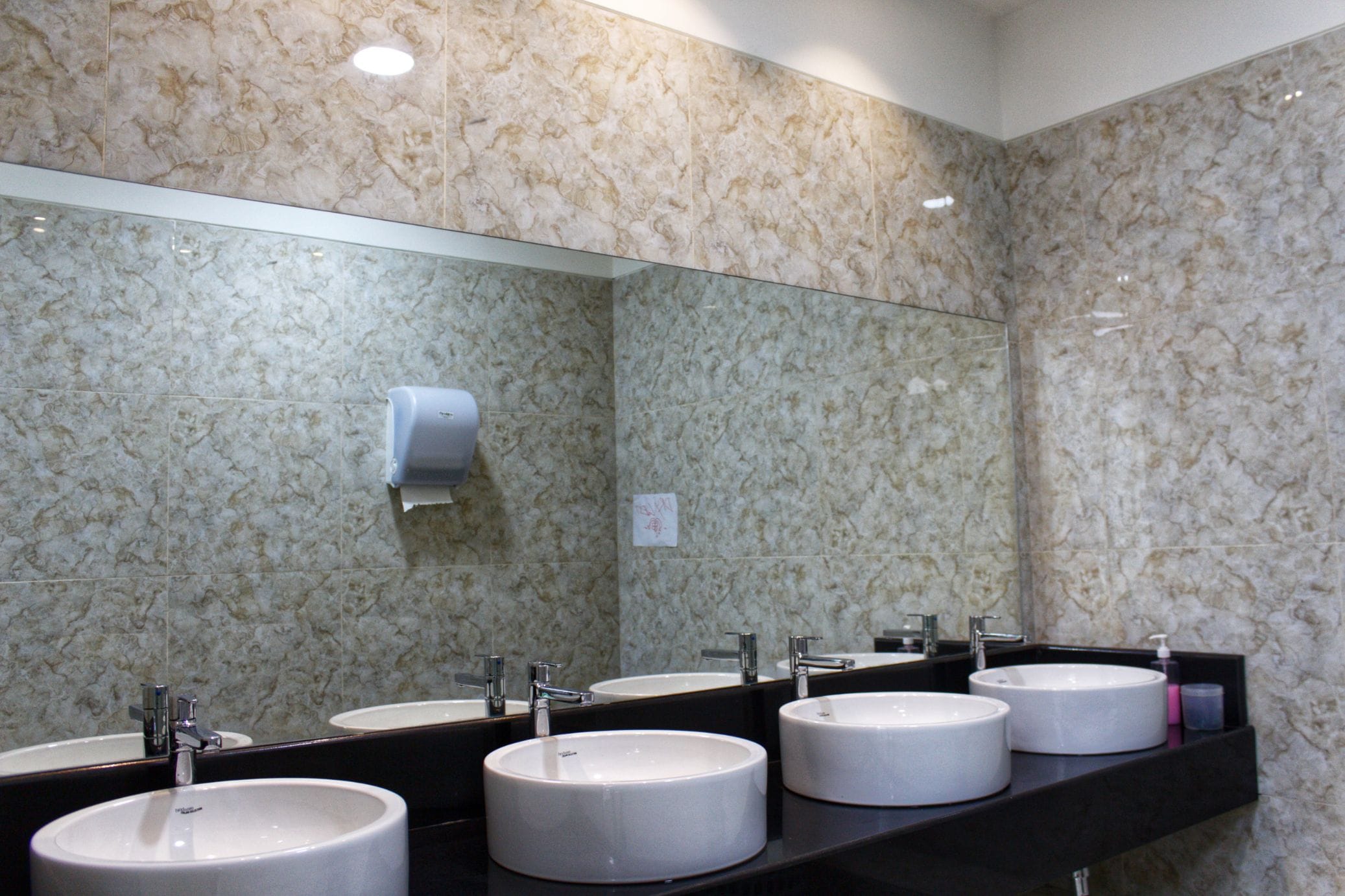 Washroom handwash counter at Temenos office
