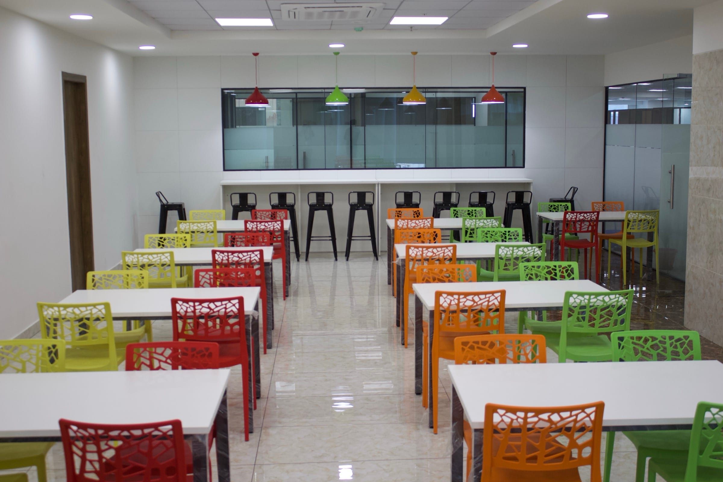 Office cafeteria, long view, at Temenos office