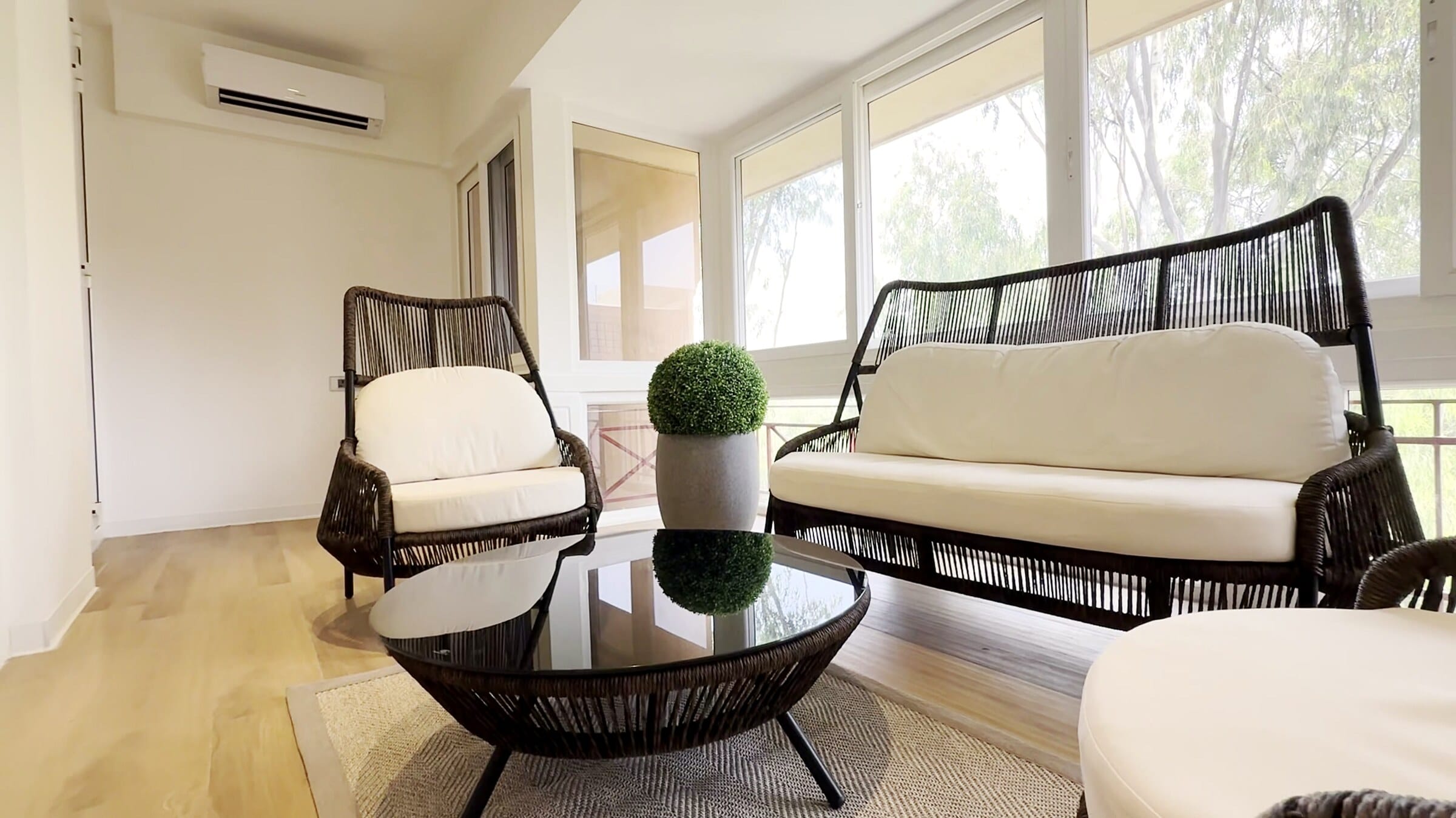 Balcony seating at the Golden Enclave flat