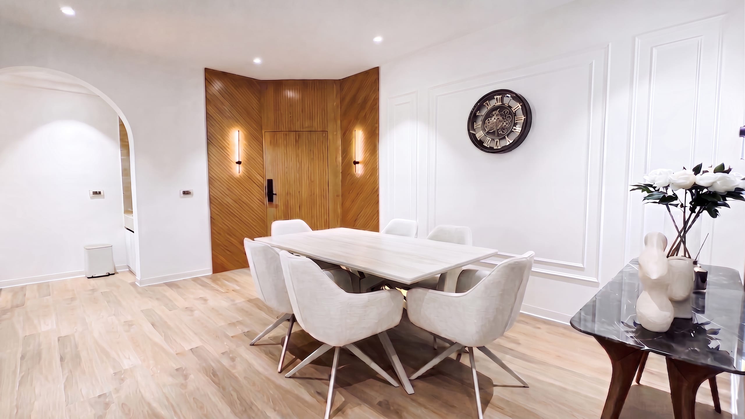 Dining hall facing the main door at the Golden Enclave flat