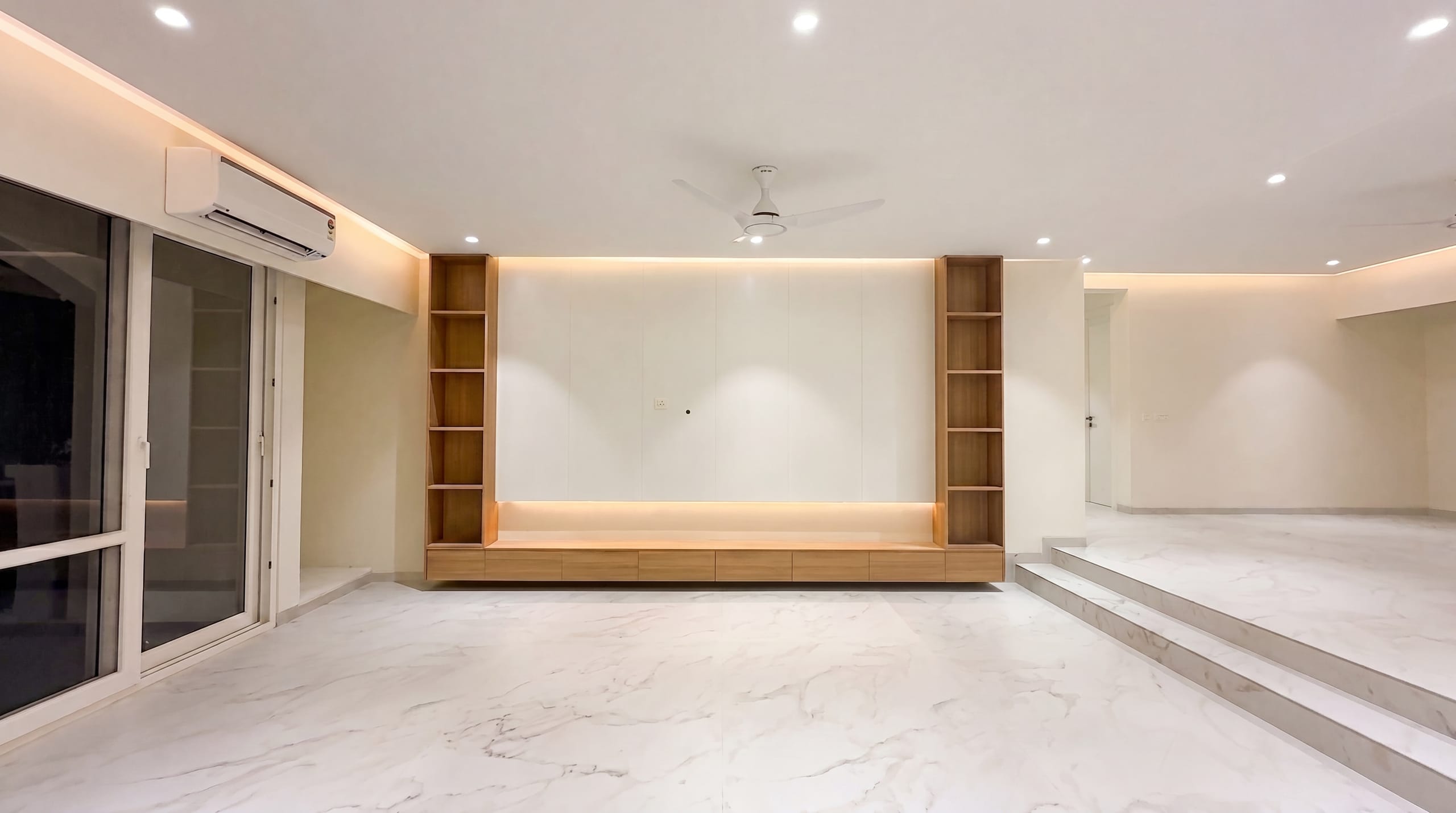Living room TV wall panel at the L13 apartment