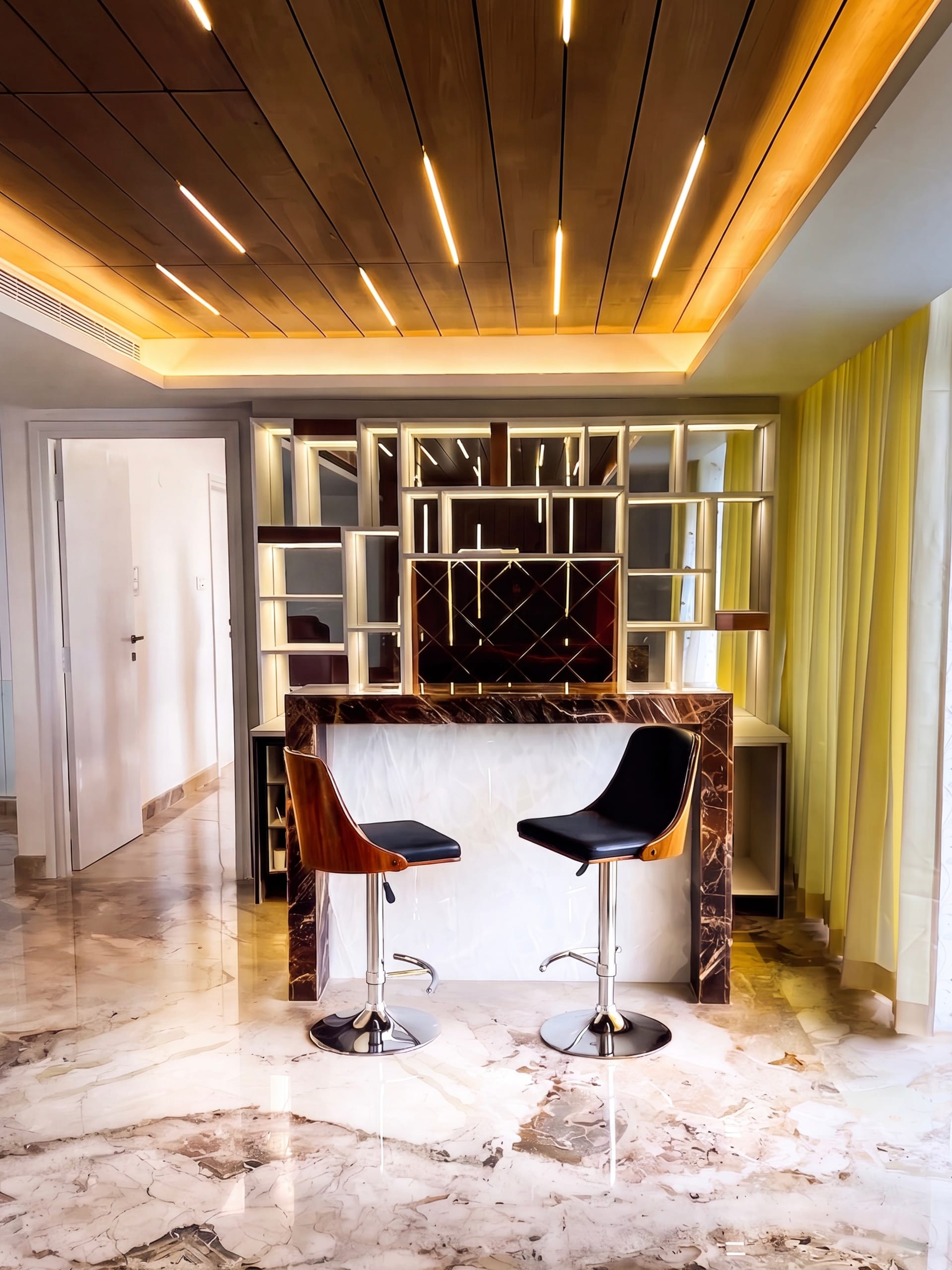 Bar counter with seating at the SMR residence