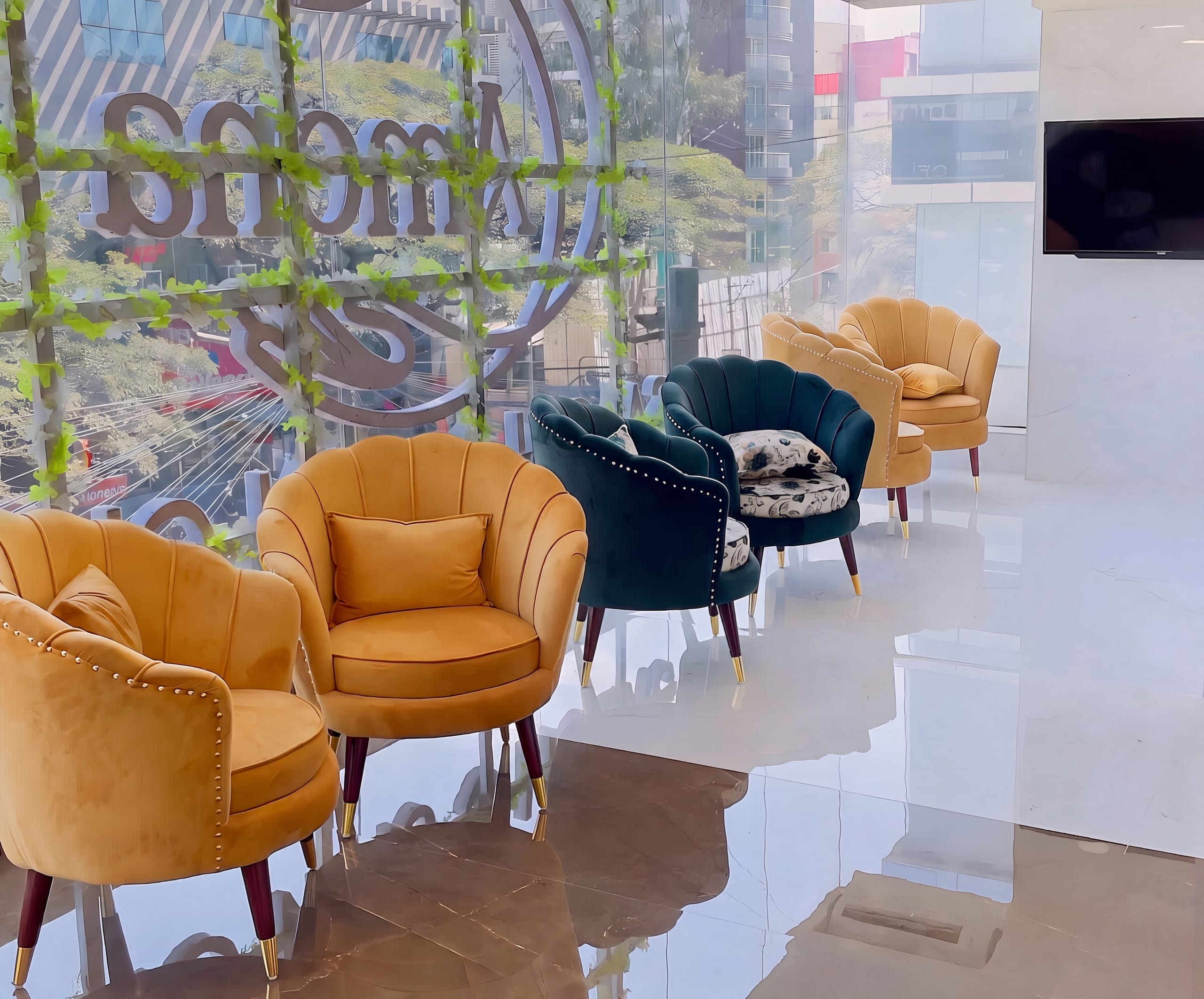 Reception chair detail at Amona salon